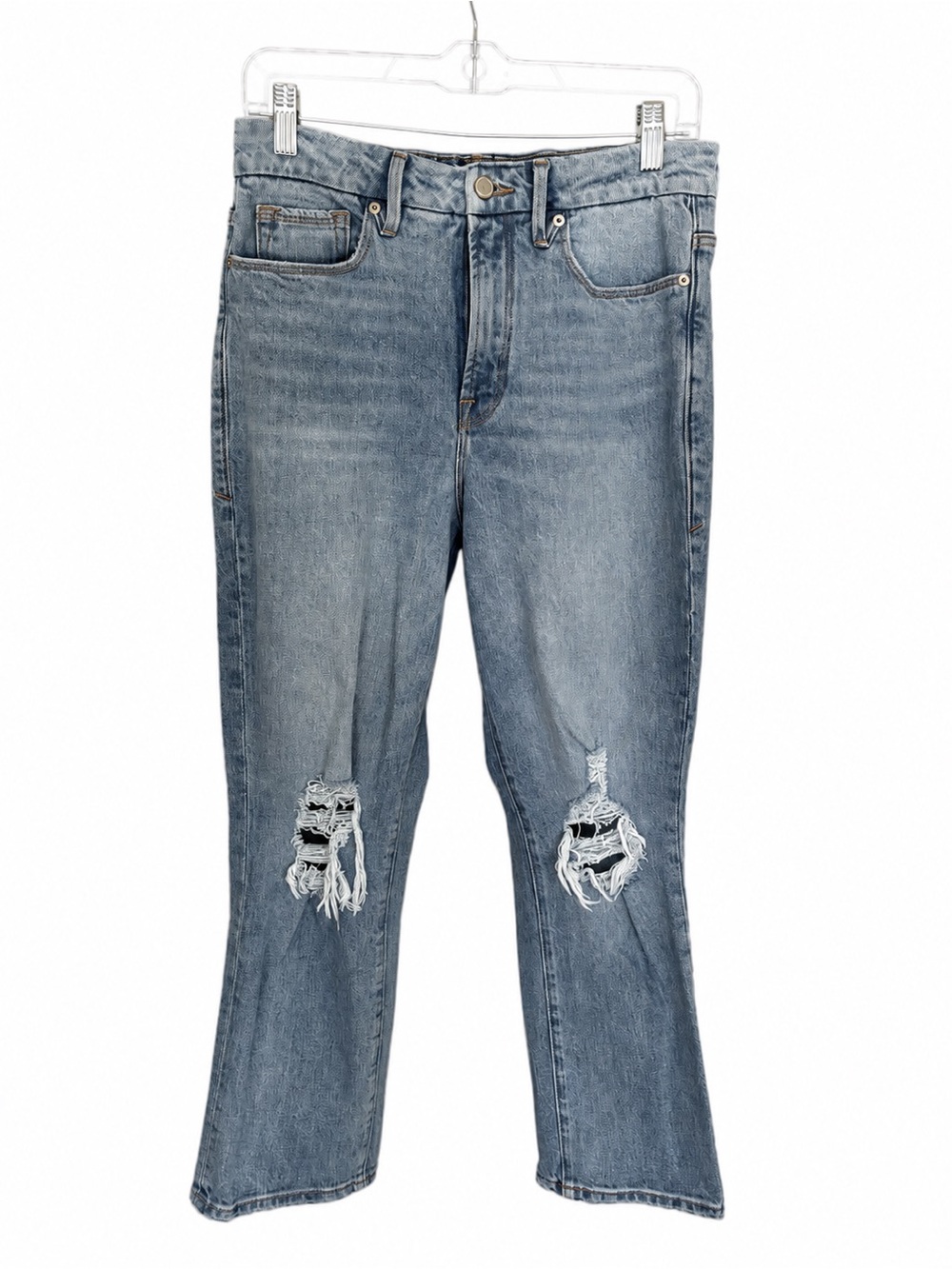 Good American Good Boy Distressed Straight Jeans Light Wash